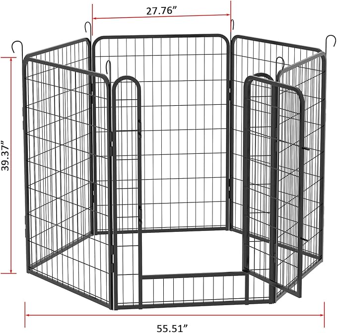 Dog Playpen Indoor - Pet Fence Puppy Exercise Pen for Yard Gate 6/8/12/16Panel Heavy Duty Crates with Doors Metal Dog Pen for Camping Outdoor (27.76 x 39.37 Inch, Black 6 Panels)