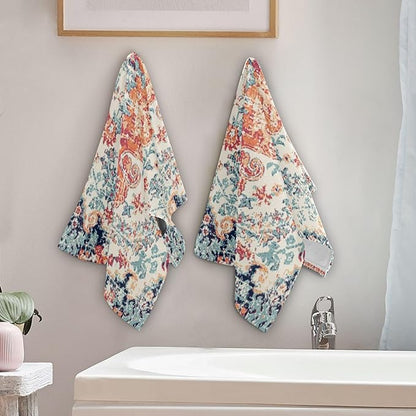 2 Pack Vintage Boho Hand Towels for Bathroom,Soft Absorbent Rustic Orange Southwest Ethnic Bohemian Bath Hand Towels for Kitchen,Decorative Guest Bathroom Towels for Face,Shower,Gym 14"x28"