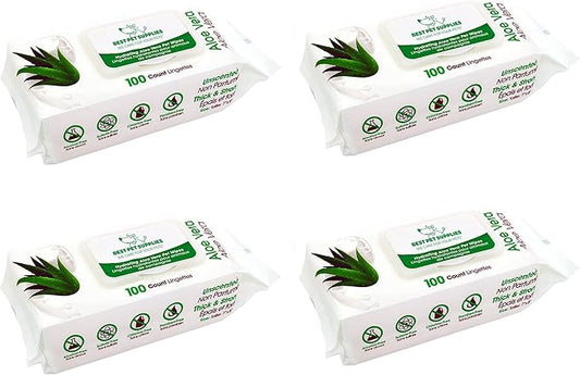 Best Pet Supplies 8" x 9" Large Unscented Dog Wipes - Cleaning and Deodorizing for Paws and Coat - Gentle Formula with Aloe Vera Vitamin E for Puppies and Cats - 400 Count