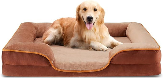 DUMOS 42x32 Inch Orthopedic Dog Beds for XL Large Sized Dogs, Machine Washable Cover Pet Bed, Anti-Slip Waterproof Memory Foam Couch Bed for Indoor Dogs and Cats, Brown