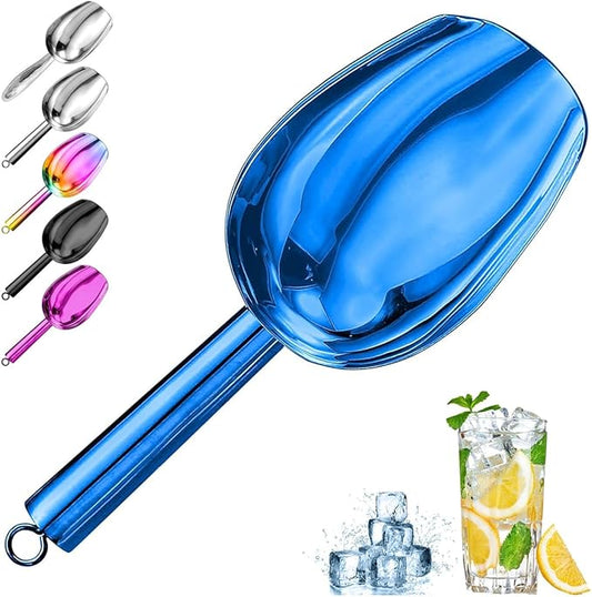 Metal Ice Scoop，Kitchen Ice Scooper for Ice Maker,Stainless Steel Small Ice Scooper for Freezer，Kitchen Gadgets Cookie Flour Pet Dog Food Scoop (Blue, 3oz)