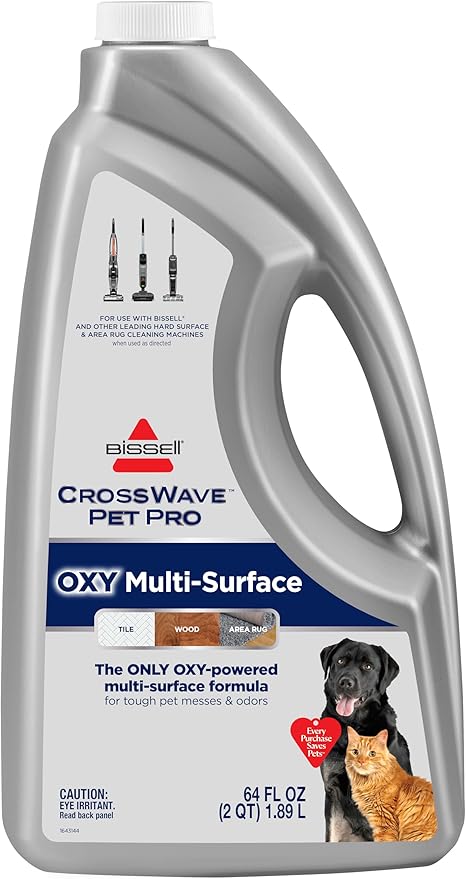 Bissell CrossWave PET PRO OXY Multi-Surface Formula, 40191, 64 oz, Removes Stuck-On Stains like Dirt, Grease, and Grime from Sealed Hard Floors and Grout, Patented Odor Elimation Technology
