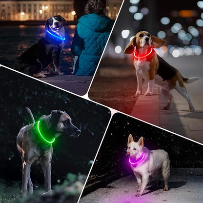 BSEEN Light Up Dog Collar - Type-C Rechargeable LED Dog Collar - 360° Glow in The Dark Pet Collar for Small Medium Large Dogs, TPU Cuttable Puppy Collar Safety Dog Lights for Night Walking (Red 70cm)