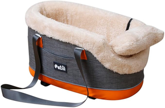 Pet Car Center Console Elevated Armrest Car Seat for Small Puppy, Dogs & Cats (Up to 10 lbs) – Dark Gray Washable Plush Carrier with Safety Leash, Fits Front Vehicle Console Space (Dark Grey)