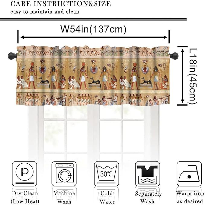 Vintage Ancient Egypt Curtains Valance, Egyptian Culture Mysterious Old Egypt African Pharaoh Theme Window Valance Curtain for Farmhouse Bedroom Living Room Kitchen 54x18inch