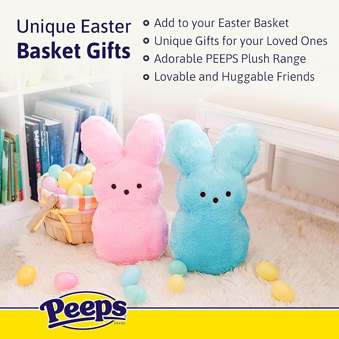 Animal Adventure | 15" Blue Shaggy Bunny Peeps Plush | Easter Basket Stuffed Animals for Kids | Marshmallow Candy | Huggable Ultra Soft Plushie Stuffers Buddy Toy | Collectable Gifts | Aged 3+