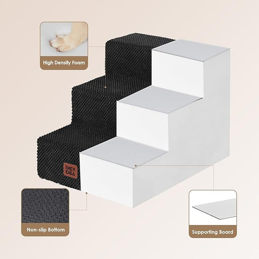 EHEYCIGA Dog Stairs for Small Dogs 13.5" H, 3-Step Dog Steps for Couch Sofa and Chair, Pet Steps for Medium Cats, Non-Slip Balanced Pet Ramp Indoor, Black