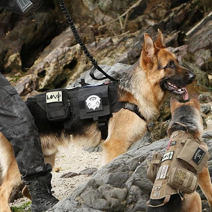 AZB Tactical Dog Vest Harness Heavy Duty Dog Harness with 3 MOLLE Bags&1 Bungee Dog Leash, Khaki