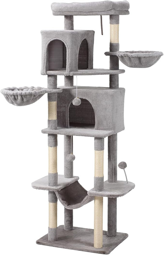 Letkind 70-Inch Cat Tree,Large Cat Tree Tower with Hammock, Scratching Post, Condo and Multi-Level Cat Tower for Large Cats, Cat Activity Center Playhouse, Light Gray LCT016