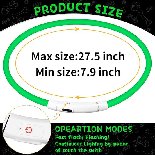 Weewooday 3 Pcs Dog Collar USB Rechargeable LED Light up Dog Collar Flash Waterproof Pet Necklace Pet Lights for Night Walking Adjustable Safety Necklace for Large Medium Small Puppy(Green)
