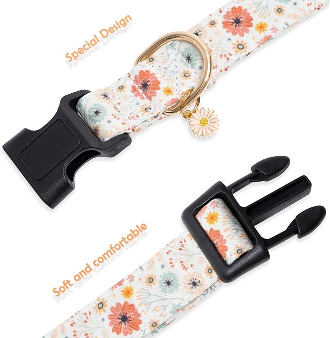 Faygarsle Cotton Designer Dogs Collar Cute Flower Dog Collars for Girl Female Small Medium Large Dogs with Flower Charms XS