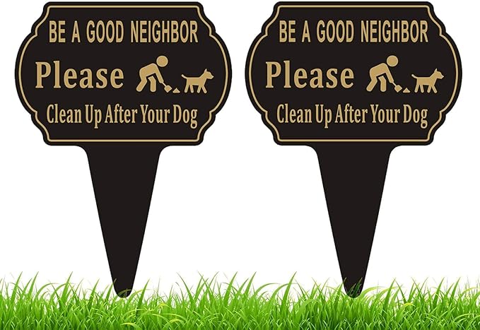 Clean Up after Your Dog Sign,13.6"x9.6" 2 Pack No Pooping Dog Sign for Yard with Integrated stake Double Side No Poop for Lawn Aluminum Metal for Outdoor Use