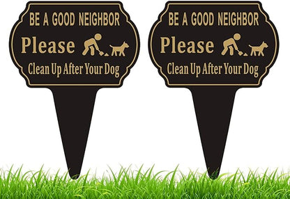 Clean Up after Your Dog Sign,13.6"x9.6" 2 Pack No Pooping Dog Sign for Yard with Integrated stake Double Side No Poop for Lawn Aluminum Metal for Outdoor Use