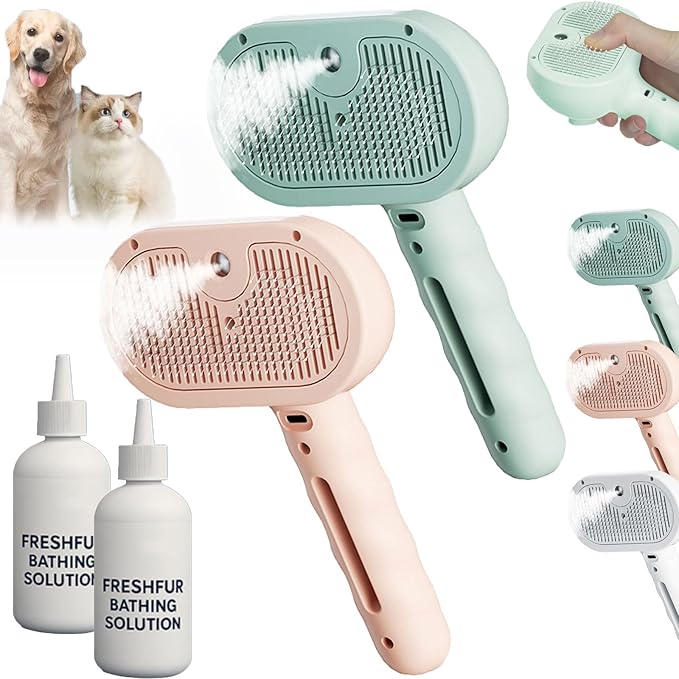 Shower Brush for Dogs, 3-in-1 Pet Grooming Brushes with Steam & Self-Cleaning Silicone Bristles