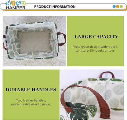 Rectangular Green Storage Basket, Waterproof Safari Nursery Box with Handles for Bedroom, Jungle Theme Gifts Basket, Momstera Decor(Leaf)