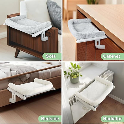 Sunhoo Cat Window Perch Hammock Sturdy Windowsill Bed Seat for Large Cats No Drilling No Suction Adjustable Kitty Shelf with Washable Cover Easy Assembly Holds up to 40 lbs 24.8 * 15 in (White, L)