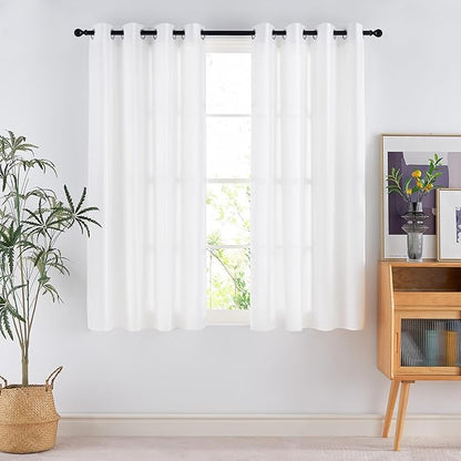 NICETOWN Non-See-Through White Privacy Sheer Curtains 63 inches Long 2 Panels, 52" Wide Grommet Window Curtains Drapes for Living Room Bedroom- Home Decoration Light Filtering Elegant Window Drapes