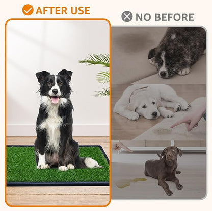 LOOBANI Large Dog Grass Pad with Tray - 35x23in Dog Litter Box with 2-Pack Replacement Artificial Grass Puppy Training Pads - Potty Tray for Balcony Apartment Indoor Outdoor Use