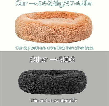 Calming Dog Bed for Big Dogs, 39'' Round Anti-Anxiety Warm Fluffy Plush Faux Fur Bed, Soft Anti-Slip Donut Washable Big Pet Bed, Cozy Big Dogs Bed, Fits up to 100 lbs Pets
