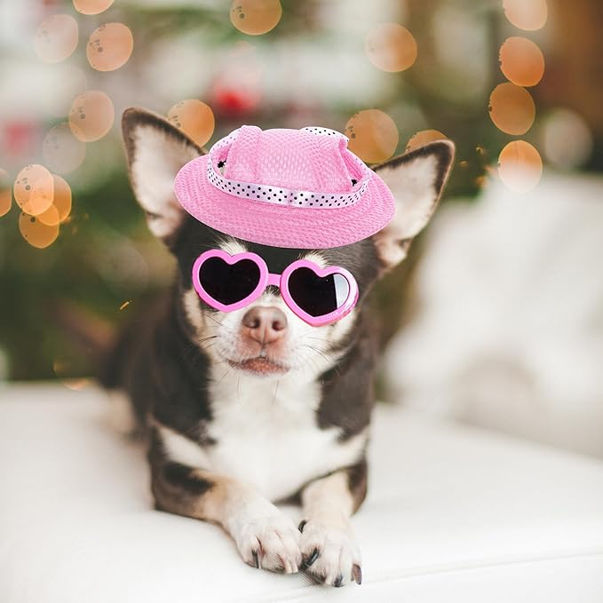 choyaxo Dog Sun Hat Set Including Dog Visor Sunbonnet Outfit with Ear Holes Dogsg Sunglasses Baseball Cap for Puppy Outdoor UV Protection