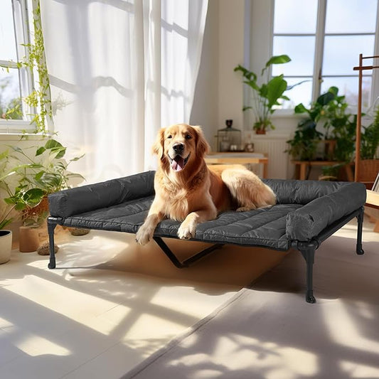 Veehoo Cooling Elevated Dog Bed Add Removable Waterproof Bolster Cushion Mat, Raised Pet Cot with Breathable Teslin Mesh, No-Slip Feet, Dog Sofa Bed for Indoor Outdoor, XLarge, Black CWC2331B