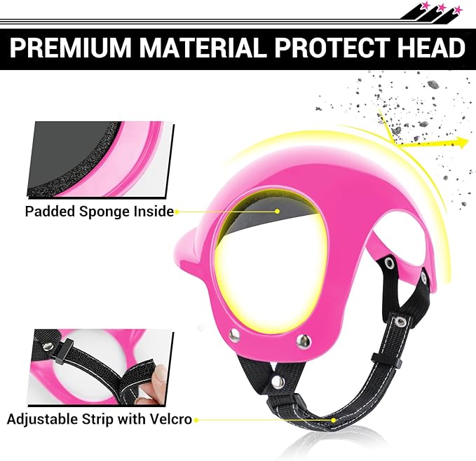 Small Dog Helmet with Ear Holes - Adjustable, Lightweight, Hard Black Pet Helmet for Outdoor Activities/Motorcycle/Bike