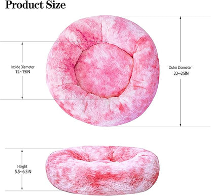 Calming Dog Bed for Small Dogs Cats, Kitty Puppy 23'' Round Anti-Anxiety Warm Fluffy Plush Faux Fur Bed, Soft Anti-Slip Donut Washable Small Pet Bed, Cozy Cat Puppy Bed, Fits up to 30 lbs Pets