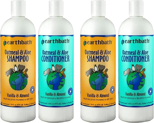 earthbath Oatmeal & Aloe Dog Shampoo and Conditioner Set - Oatmeal Shampoo & Conditioner for Dogs, Itchy, Dry Skin Relief, Pet Wash, Made in USA - Vanilla & Almond, 16 Fl Oz (Pack of 4)