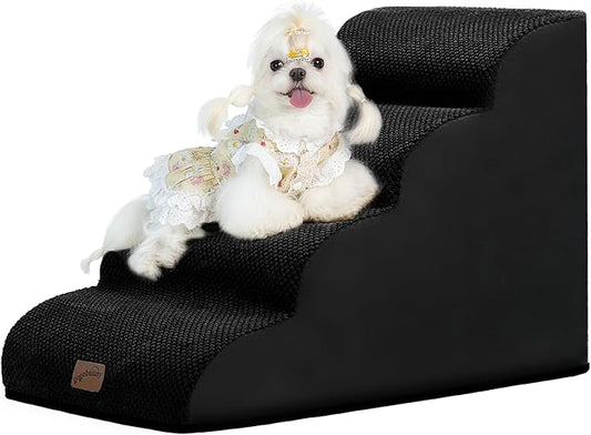 gogobunny Ramp Cat Dog Stairs for Beds, Cat Slope Stairs with Durable Waterproof Fabric Cover, Pet Steps for Old Large Dogs Climbing (Black, 4-Step (28.3" D x 15.7" W x 19.7" H), 4)