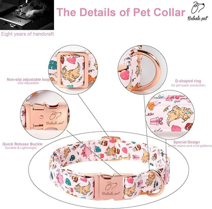 Cute Dinosaur Dog Collar - Adjustable Cartoon Girl Dog Collars for Large Dogs, Heavy Duty Metal Buckle Pet Collar, Pink Dino, L