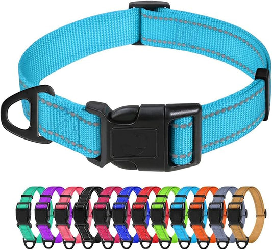 TagME Small Dog Collar, Adjustable Reflective Nylon Pet Collar with Quick Release Buckle, Sky Blue, 5/8" Width