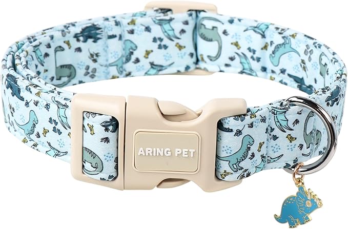 ARING PET Dinosaur Dog Collar, Blue Summer Pet Collars with Quick Release Buckle for Puppy Small Medium Large Boy Girl Dogs-XS