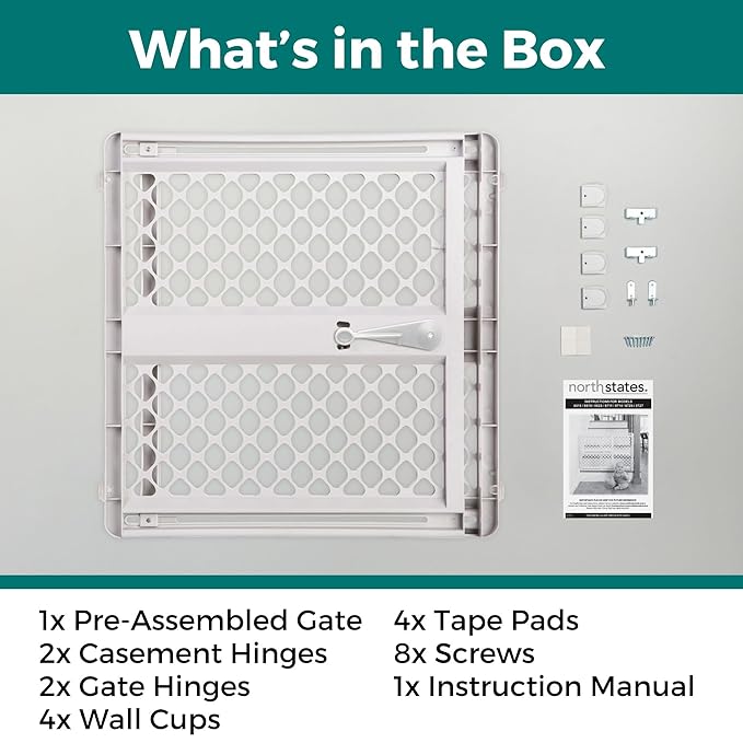 MYPET Universal Pet Gate: 26” - 42” Wide Dog Gate for Doorways with Pressure Fit or Swinging Door Hardware Mounting Types Included: 26" Tall; Gray
