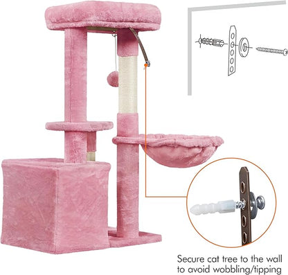 Topeakmart 34''H Cat Tower, Cute Cat Tree with Condo Nest Platform Scratching Posts, Activity Center for Indoor Cats Play & Rest