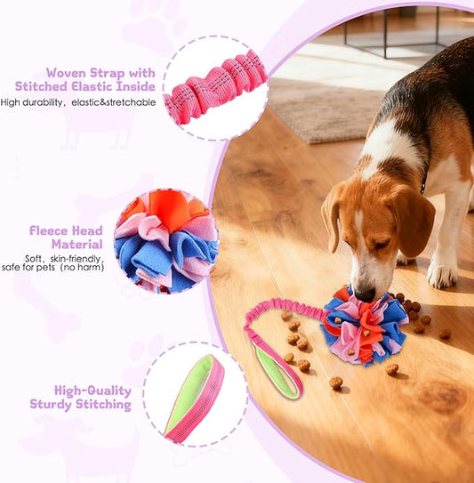 Snuffle Ball with Bungee Tug, Tug of War Rope Toys for Small Medium Dogs, Interactive Dog Toys Puppy Training Pull Toy for Exercise & Interactive Play Games (Light Pink)