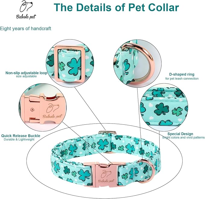 St. Patrick's Day Dog Collar for Puppy Small Dogs - Fresh Green Clover Dog Collars, Irish Shamrock Festival Pet Collars, Adjustable Heavy Duty Dogs Collar with Metal Buckle XS
