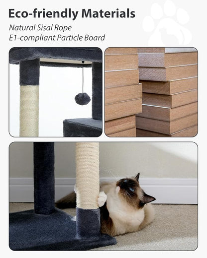 MUTTROS Cat Tree for Large Cats with Metal Plush Big Hammock, 56.3" Cat Tower for Indoor Cats with 2 Door Condo House, 6-Tier Cat Shelves with Scratching Posts and Large Top Perch, Dark Gray