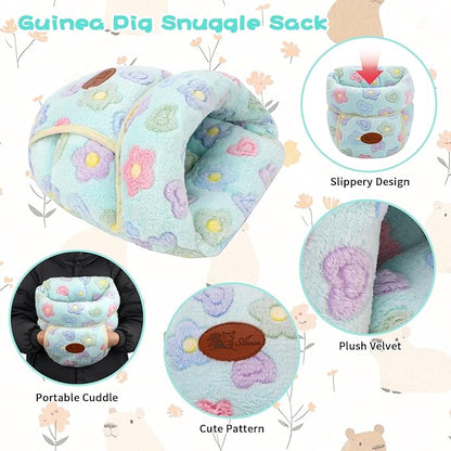 YUEPET Guinea Pig Bed Cuddle Cave Warm Fleece Cozy House Bedding Sleeping Cushion Cage Nest for Small Animal Squirrel Chinchilla Hedgehog Cage Accessories(Green Flower