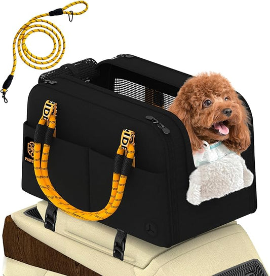 PAWZIDEA Center Console Dog Car Seat, Enclosed Small Dog Armrest Booster Carseat, Secure Straps &Anti Slip, Portable TSA Approved Puppy Pet Carrier Soft-Sided, Removable Pillow Storage Pocket, up 12lb