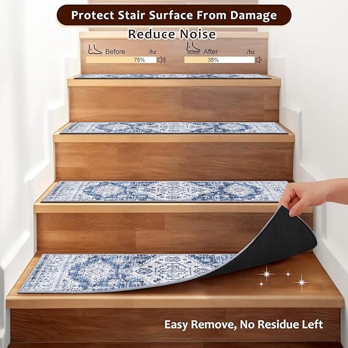 OJIA Non-Slip Stair Treads for Wooden Steps 30"x8" Indoor Stair Runner 15PCS Rubber Backed Soft Carpet Stair Treads Mat Staircase Step Treads Covers for Kids and Dogs