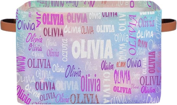 Personalized Storage Basket with Name, Rectangle Toys Storage Bin with Handles for Baby, Boys, Girls, Collapsible Basket for Clothes, Books, Light Blue Purple Colorful Galaxy