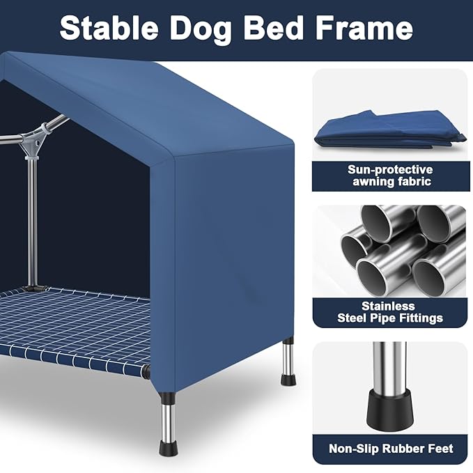 2 in 1 Elevated Dog House - Rainproof Dog Tent Cat House, Dog Sunshade Tent, Pet House - Ventilated Elevated Floor, Raised Pet Shelter for Medium
