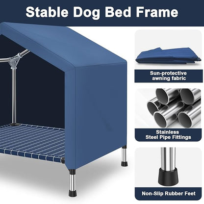2 in 1 Elevated Dog House - Rainproof Dog Tent Cat House, Dog Sunshade Tent, Pet House - Ventilated Elevated Floor, Raised Pet Shelter for Medium