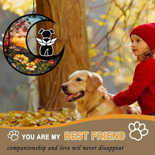 BamLue Dog Ornament Suncatcher Memorial Gifts for Dog Lovers, A Black Dog with Wings on Window Hangings Suncatcher, Loss of Dog Sympathy Gift, Remembrance Gifts in Memory
