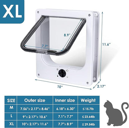 Upgraded Version - Cat Doors Flap (for Cat up to 29.5lb), Magnetic Pet Door with 4 Way Locking for Interior Exterior Doors, Weatherproof Gate, Easy Installation