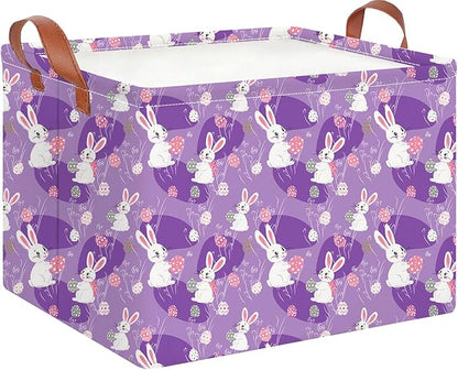 CLOCOR Rectangular Storage Basket Empty,Gift Basket,Waterproof Storage Bin with Handles,Room Decor(Purple Easter)