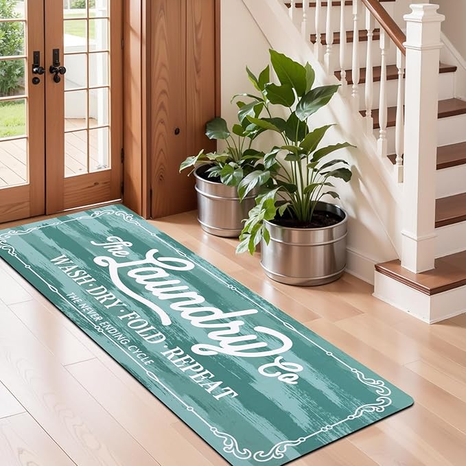 Pauwer Laundry Room Rug Runner 20"x60" Waterproof Rubber Laundry Mat Non Slip Kitchen Mats for Floor Washable Floor Mat Runner Rug for Farmhouse Mudroom Washroom Bathroom Decor