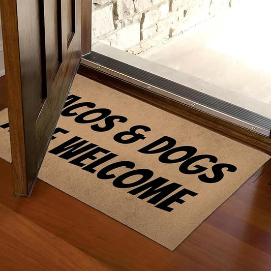 Funny Welcome Doormat (23.7 in X 15.6 in) Anti-Slip Rubber Back Entrance Way Indoor Front Porch Decor Rugs House Warming Gift (Tacos and Dogs are Welcome Pet Lover)