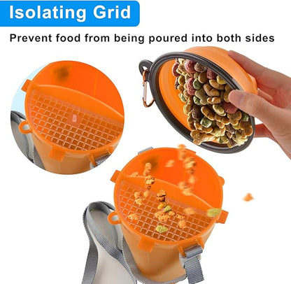 Dog Travel Water Bottle Collapsible Bowls, 2 in 1 Pet Food Container with Collapse Bowls, Outdoor Portable Water Bowls for Walking, Traveling, Camping and Hiking (Orange)