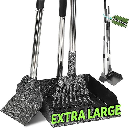 T2Y Pooper Scooper, 48'' Long Handle Dog Pooper Scooper, Adjustable Stainless Steel Rake & Spade & Extra Large Tray, Durable Poop Scoopers for Yard, Lawn, Snowfield, Suitable for Multi-Dog Family